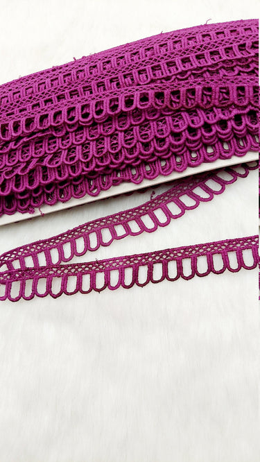 9 Yards Wine Red Embroidery Cotton Lace Trim, Approx. 20mm Wide, Fringe Trim